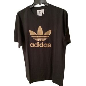 Adidas Originals Trefoil Tee Mens Medium Black Gold Foil Logo Shirt JD0945 NWT